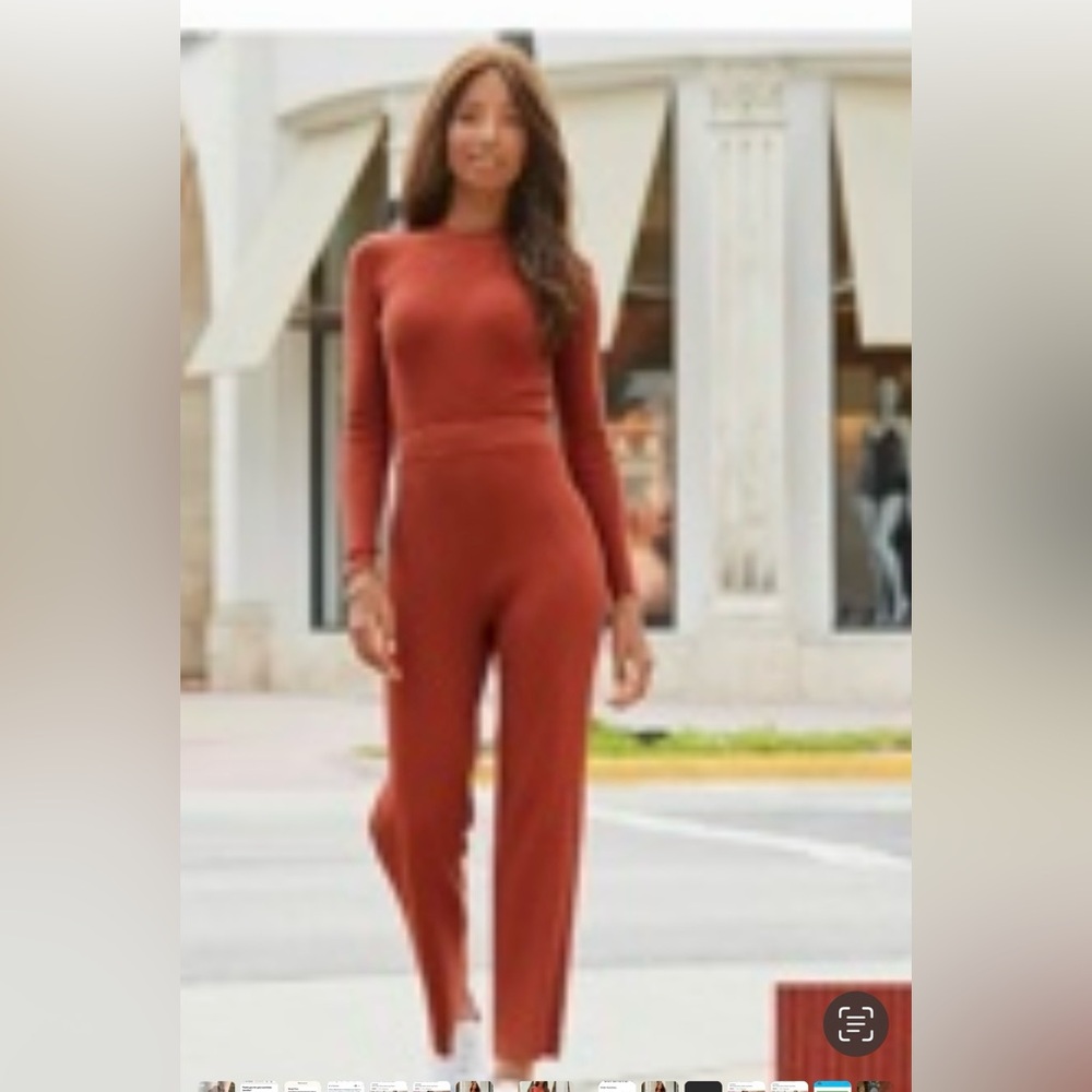Lascana Elegant Terracotta Ultra High Waisted Wide legLong Sleeve Pants/Top Set